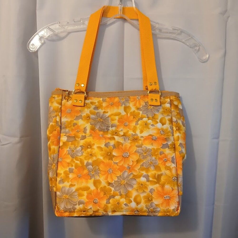 New Fall Stachel shoulder Bag Orange Brown Floral Double handle Carryall 10x11x5